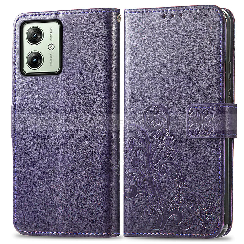 Handytasche Stand Schutzhülle Flip Leder Hülle Blumen für Motorola Moto G54 5G Violett