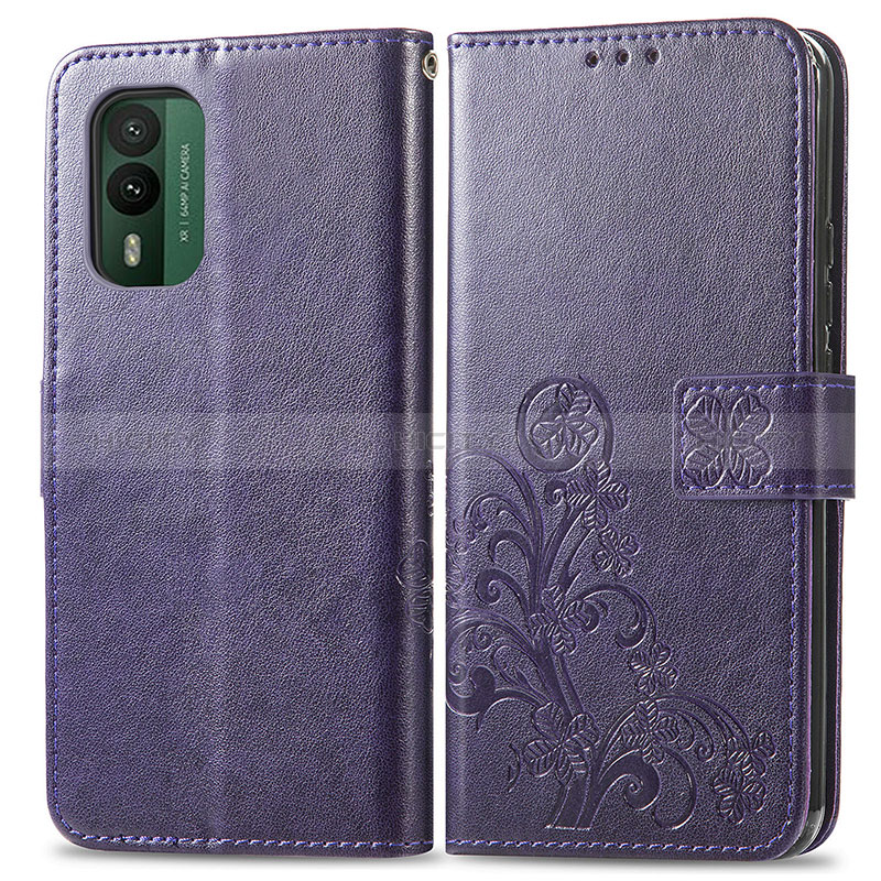 Handytasche Stand Schutzhülle Flip Leder Hülle Blumen für Nokia XR21 Violett