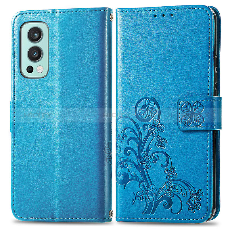 Handytasche Stand Schutzhülle Flip Leder Hülle Blumen für OnePlus Nord 2 5G Blau