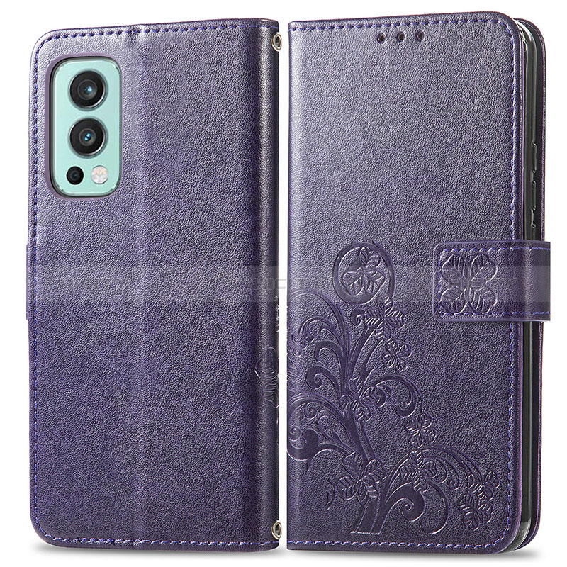 Handytasche Stand Schutzhülle Flip Leder Hülle Blumen für OnePlus Nord 2 5G Violett