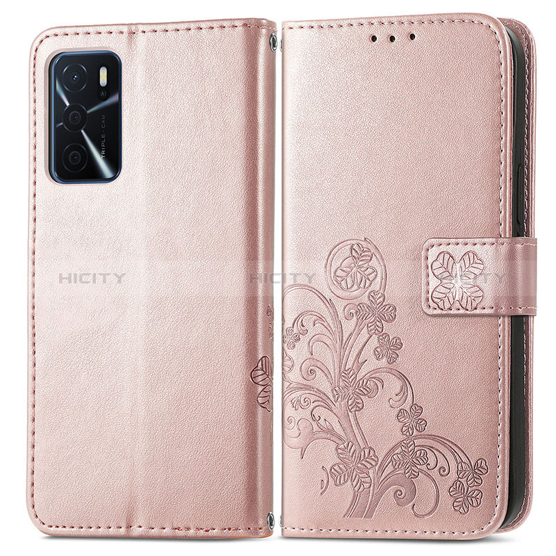 Handytasche Stand Schutzhülle Flip Leder Hülle Blumen für Oppo A16 Rosa Plus