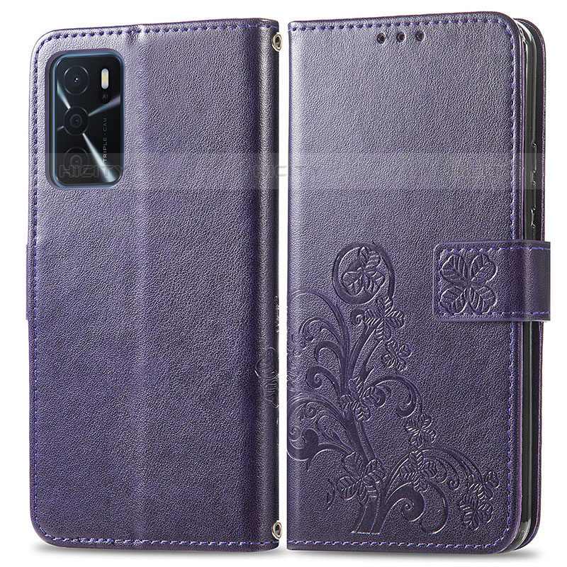 Handytasche Stand Schutzhülle Flip Leder Hülle Blumen für Oppo A16s Violett Plus