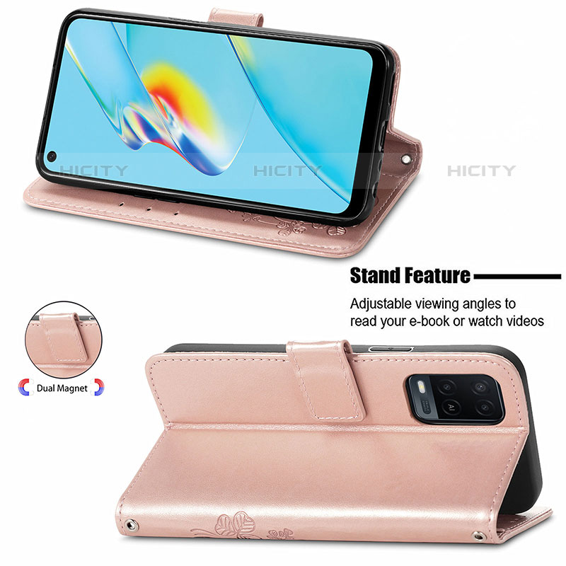 Handytasche Stand Schutzhülle Flip Leder Hülle Blumen für Oppo A54 4G groß