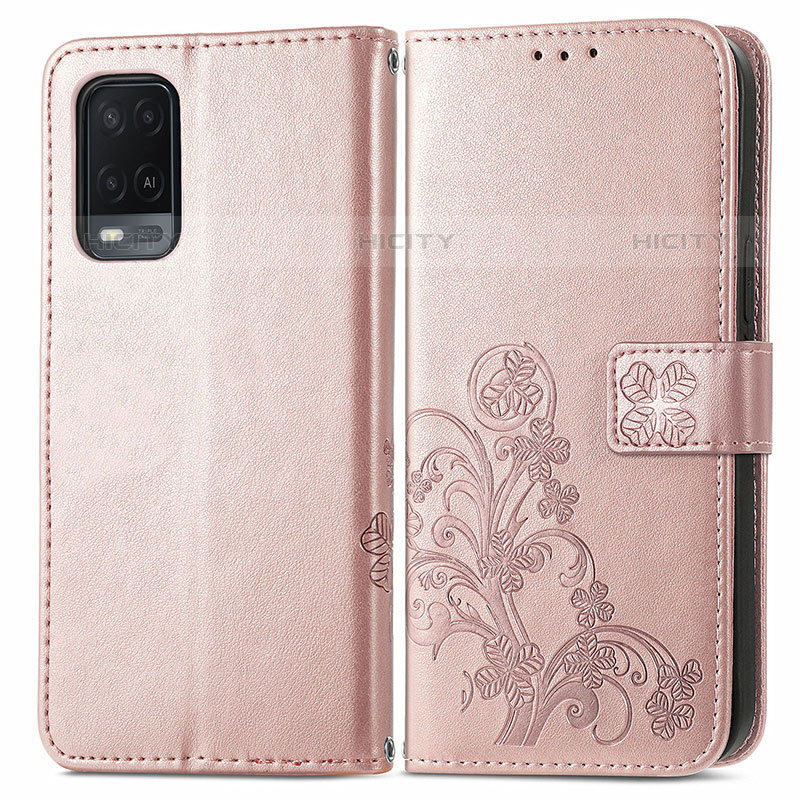 Handytasche Stand Schutzhülle Flip Leder Hülle Blumen für Oppo A54 4G Rosa