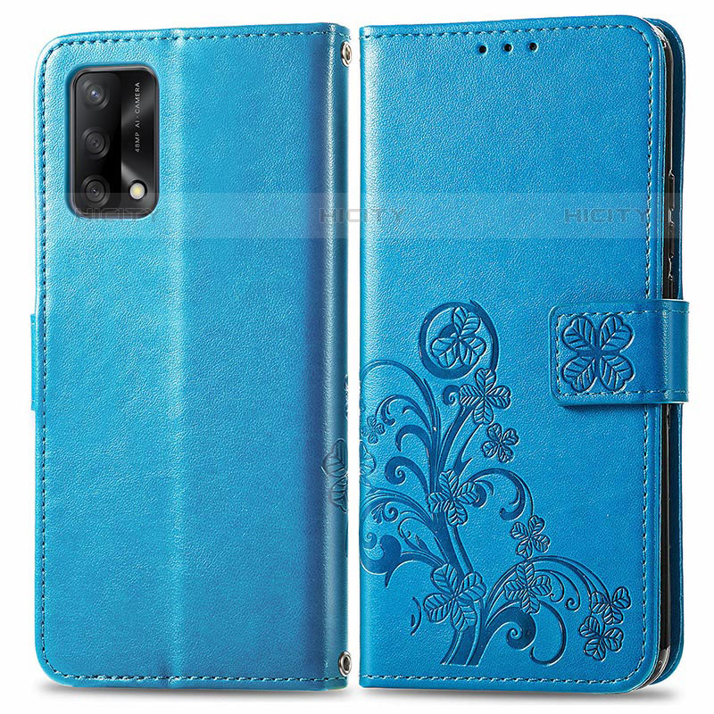 Handytasche Stand Schutzhülle Flip Leder Hülle Blumen für Oppo A74 4G Blau Plus