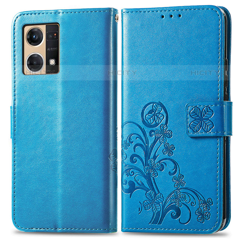 Handytasche Stand Schutzhülle Flip Leder Hülle Blumen für Oppo F21 Pro 4G Blau