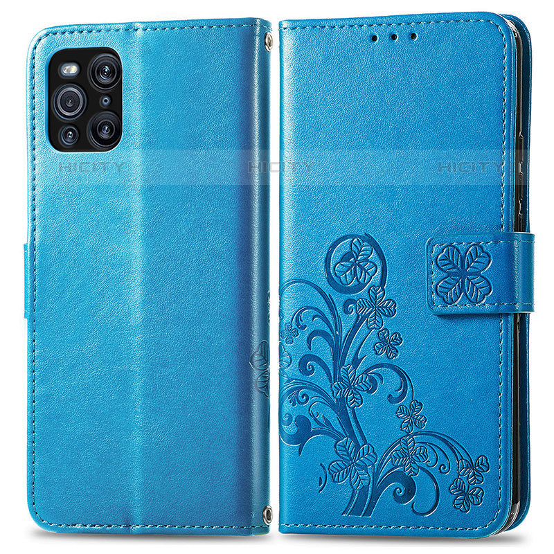 Handytasche Stand Schutzhülle Flip Leder Hülle Blumen für Oppo Find X3 Pro 5G Blau