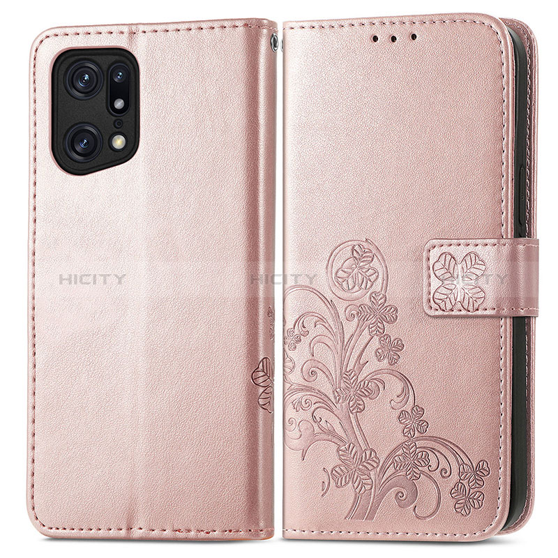 Handytasche Stand Schutzhülle Flip Leder Hülle Blumen für Oppo Find X5 5G Rosa Plus