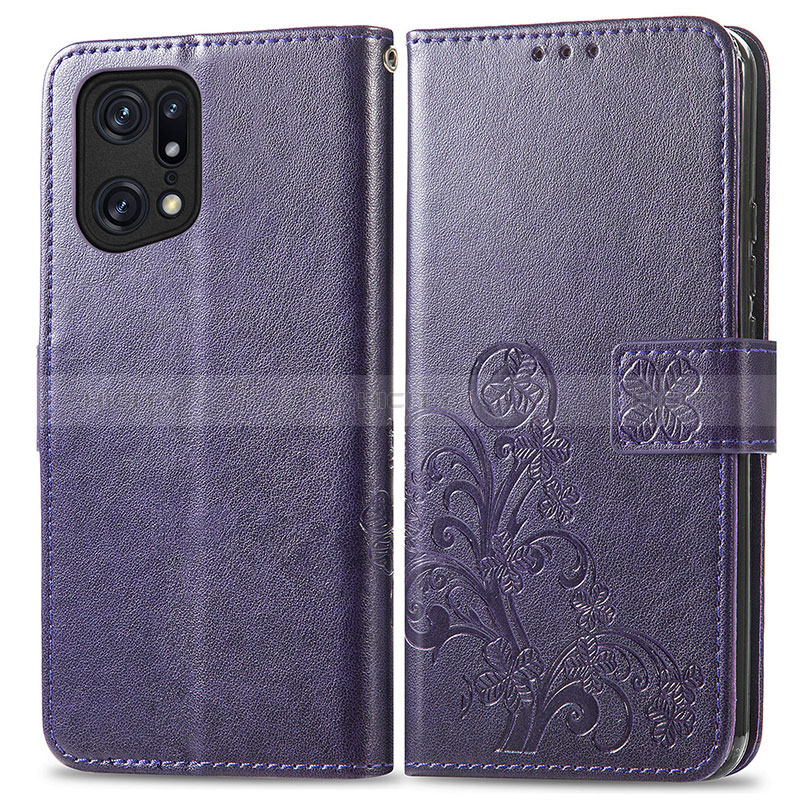 Handytasche Stand Schutzhülle Flip Leder Hülle Blumen für Oppo Find X5 5G Violett Plus