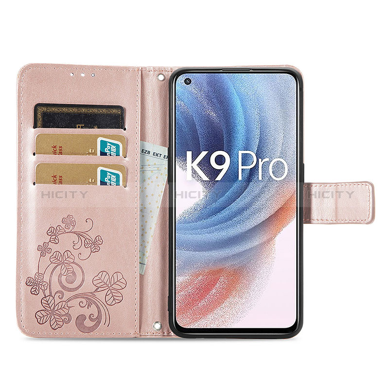 Handytasche Stand Schutzhülle Flip Leder Hülle Blumen für Oppo K9 Pro 5G groß