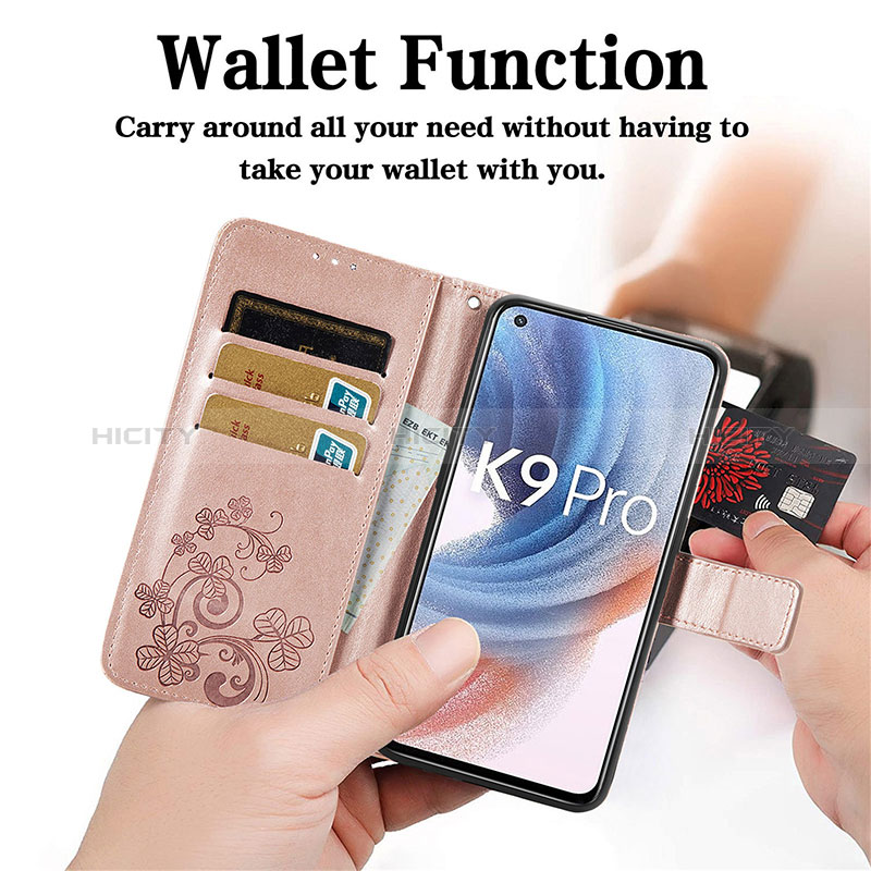 Handytasche Stand Schutzhülle Flip Leder Hülle Blumen für Oppo K9 Pro 5G