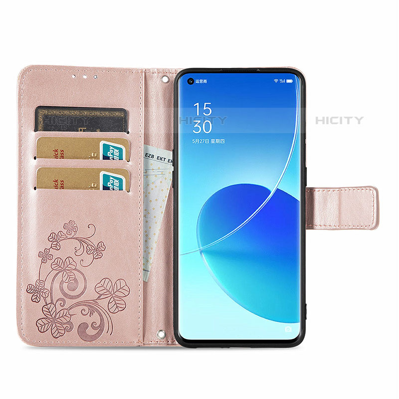 Handytasche Stand Schutzhülle Flip Leder Hülle Blumen für Oppo Reno6 Pro 5G groß