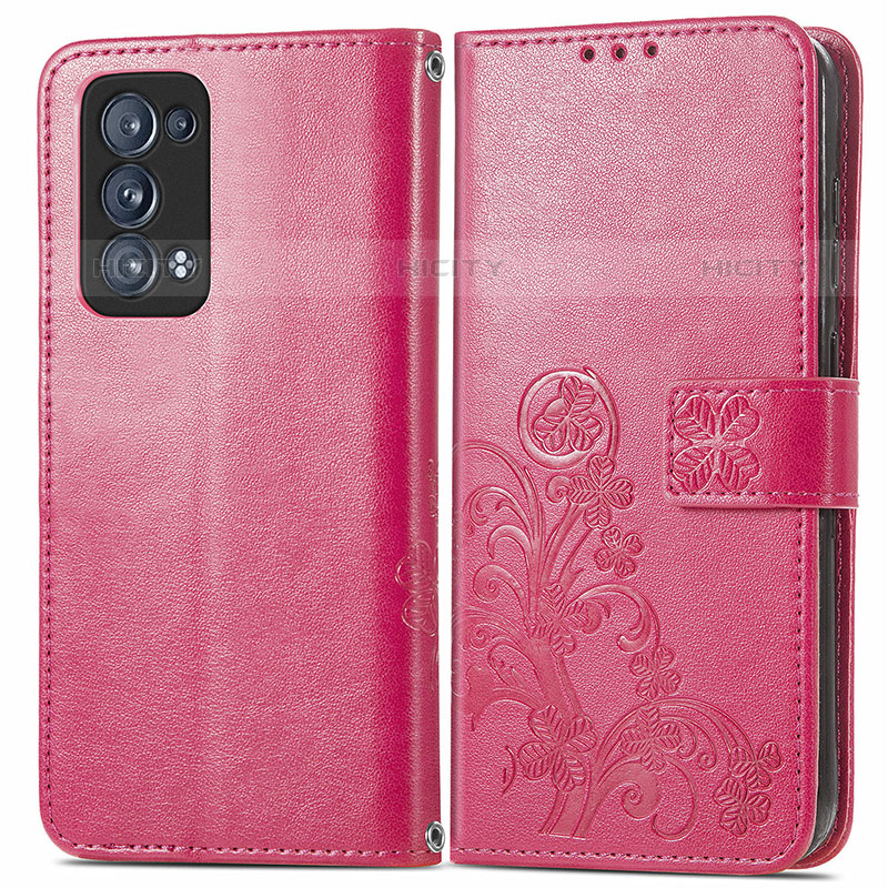 Handytasche Stand Schutzhülle Flip Leder Hülle Blumen für Oppo Reno6 Pro 5G Rot