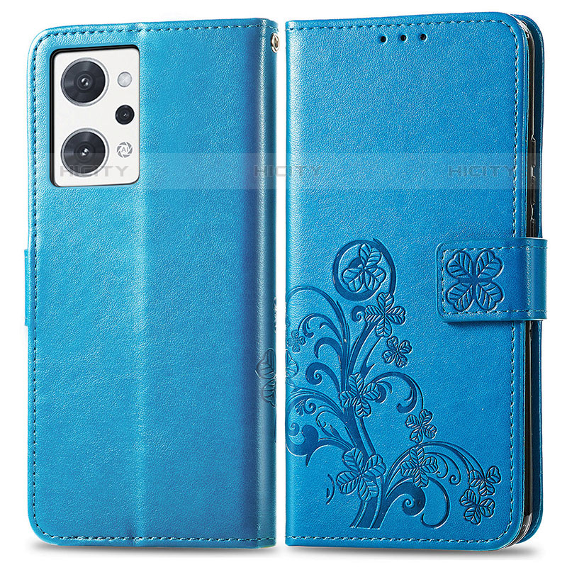 Handytasche Stand Schutzhülle Flip Leder Hülle Blumen für Oppo Reno7 A Blau