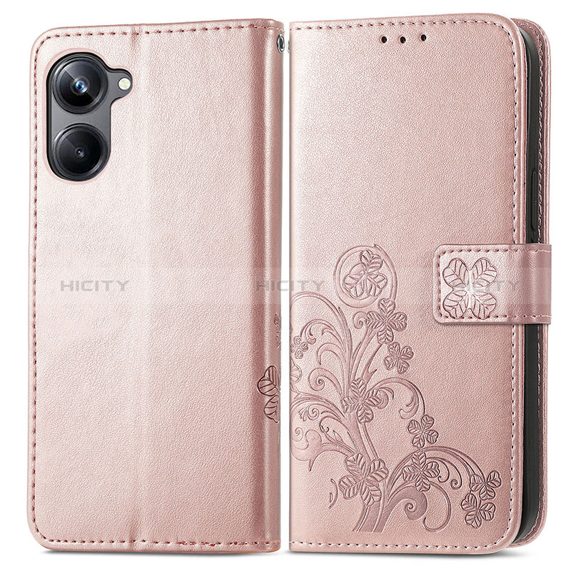 Handytasche Stand Schutzhülle Flip Leder Hülle Blumen für Realme 10 Pro 5G Rosegold