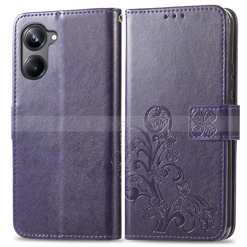 Handytasche Stand Schutzhülle Flip Leder Hülle Blumen für Realme 10 Pro 5G Violett