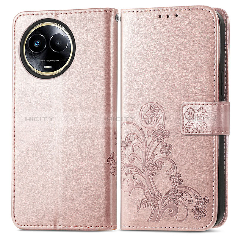 Handytasche Stand Schutzhülle Flip Leder Hülle Blumen für Realme 11 5G Rosegold Plus