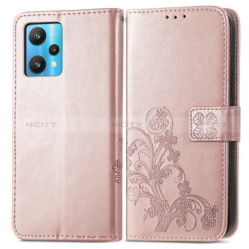 Handytasche Stand Schutzhülle Flip Leder Hülle Blumen für Realme 9 4G Rosegold