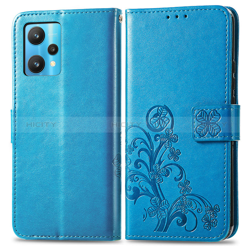 Handytasche Stand Schutzhülle Flip Leder Hülle Blumen für Realme 9 Pro 5G Blau