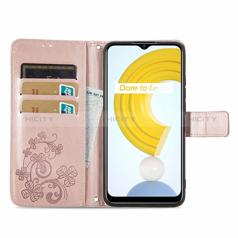 Handytasche Stand Schutzhülle Flip Leder Hülle Blumen für Realme C21Y groß