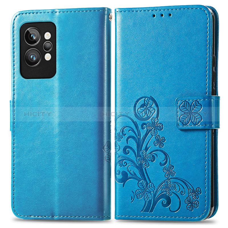 Handytasche Stand Schutzhülle Flip Leder Hülle Blumen für Realme GT2 Pro 5G Blau