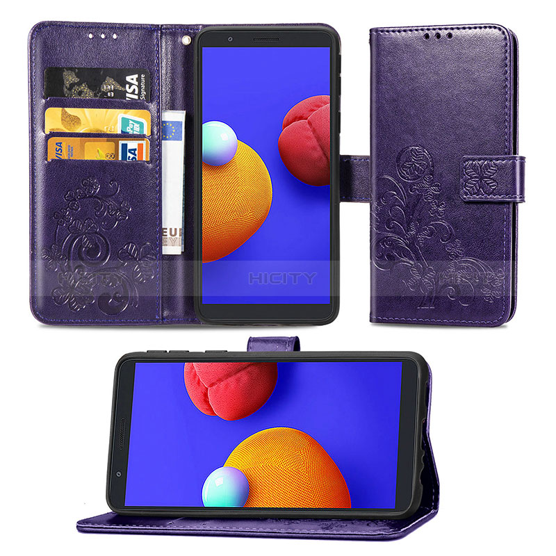 Handytasche Stand Schutzhülle Flip Leder Hülle Blumen für Samsung Galaxy A01 Core