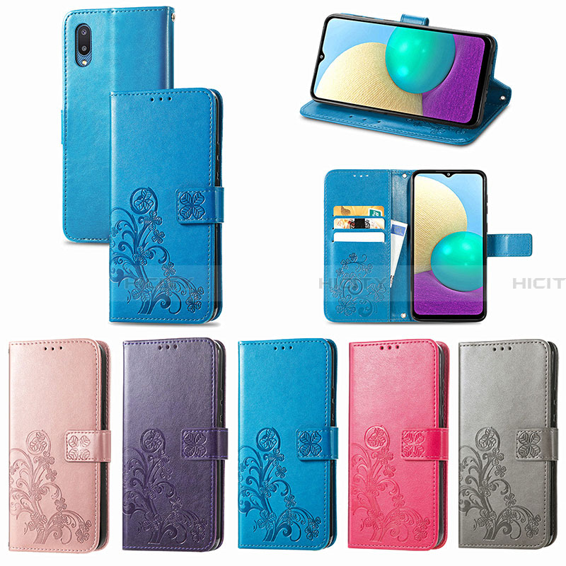 Handytasche Stand Schutzhülle Flip Leder Hülle Blumen für Samsung Galaxy A02 groß