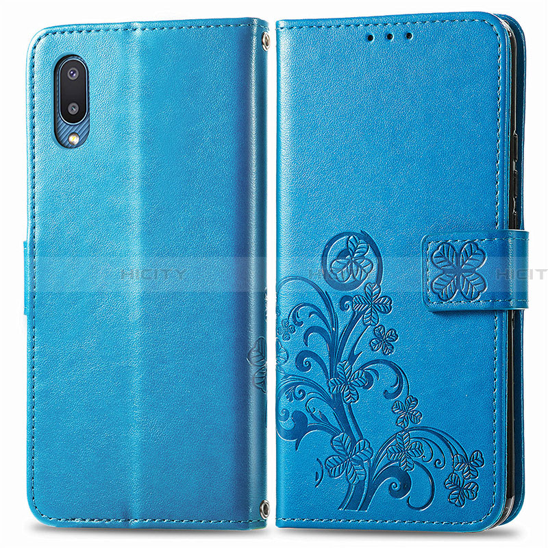 Handytasche Stand Schutzhülle Flip Leder Hülle Blumen für Samsung Galaxy A02 Blau