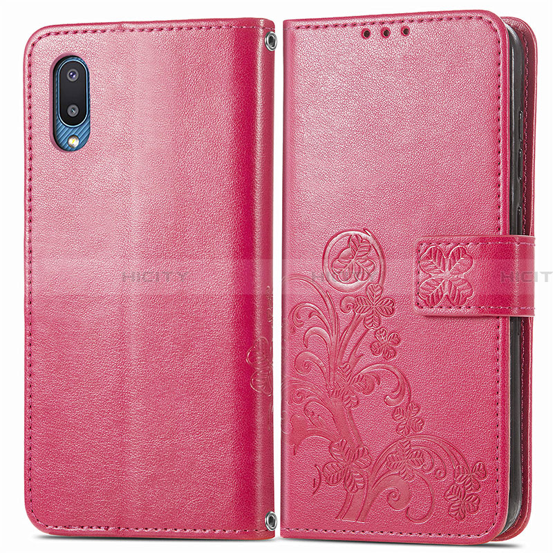 Handytasche Stand Schutzhülle Flip Leder Hülle Blumen für Samsung Galaxy A02 Rot Plus