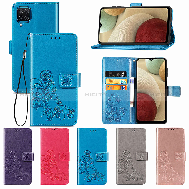 Handytasche Stand Schutzhülle Flip Leder Hülle Blumen für Samsung Galaxy A12 Nacho groß