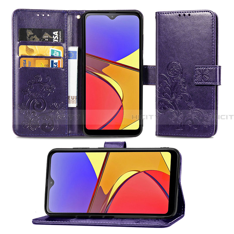 Handytasche Stand Schutzhülle Flip Leder Hülle Blumen für Samsung Galaxy A21 SC-42A