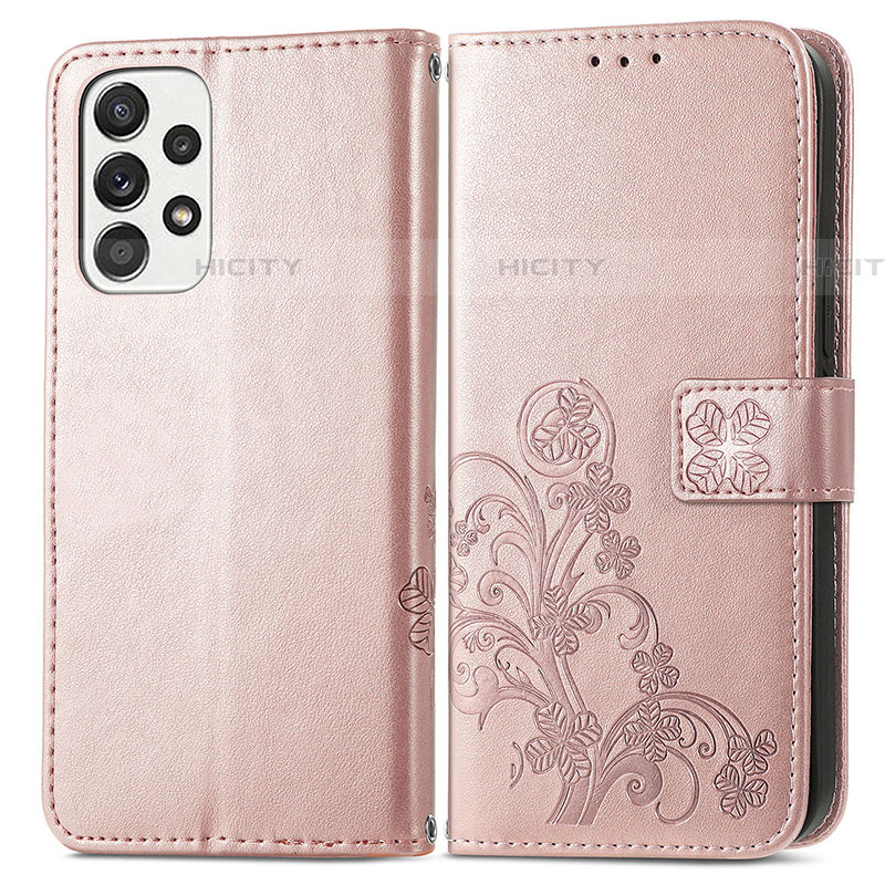 Handytasche Stand Schutzhülle Flip Leder Hülle Blumen für Samsung Galaxy A73 5G Rosa