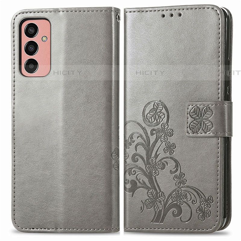 Handytasche Stand Schutzhülle Flip Leder Hülle Blumen für Samsung Galaxy F13 4G Grau