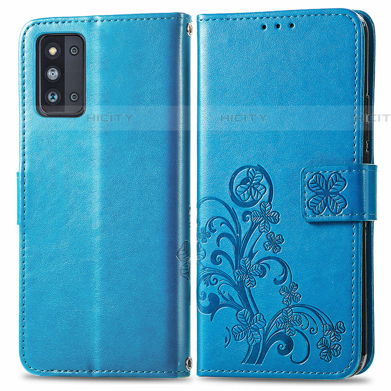 Handytasche Stand Schutzhülle Flip Leder Hülle Blumen für Samsung Galaxy F52 5G Blau