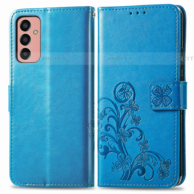 Handytasche Stand Schutzhülle Flip Leder Hülle Blumen für Samsung Galaxy M13 4G Blau