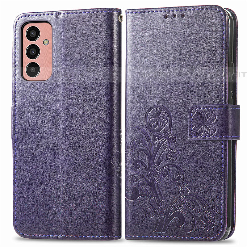 Handytasche Stand Schutzhülle Flip Leder Hülle Blumen für Samsung Galaxy M13 4G Violett