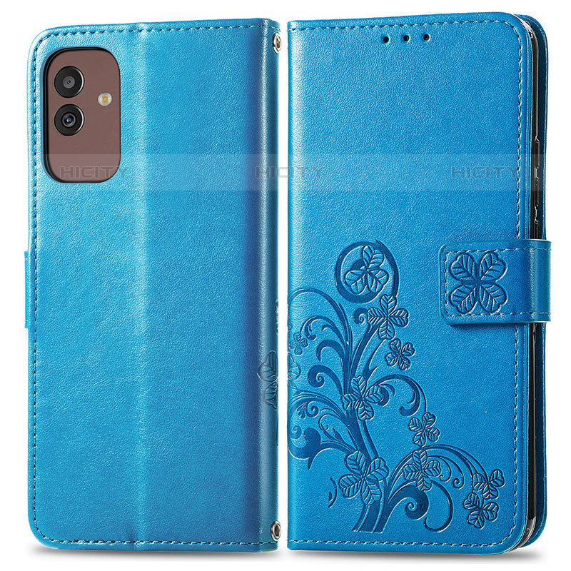 Handytasche Stand Schutzhülle Flip Leder Hülle Blumen für Samsung Galaxy M13 5G Blau