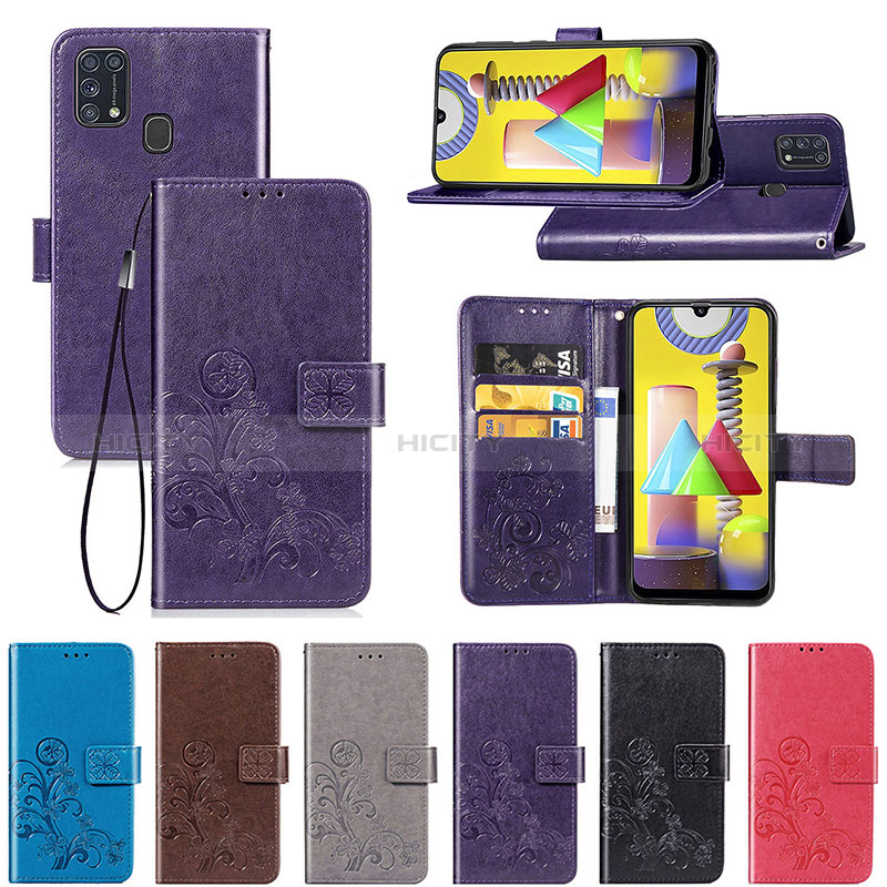 Handytasche Stand Schutzhülle Flip Leder Hülle Blumen für Samsung Galaxy M31 groß