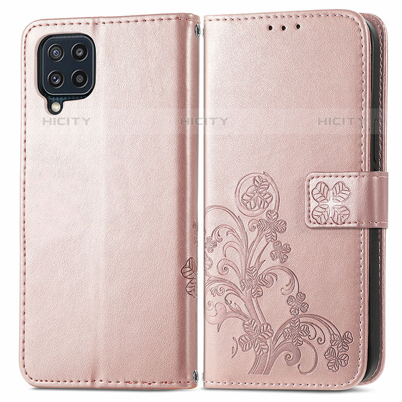 Handytasche Stand Schutzhülle Flip Leder Hülle Blumen für Samsung Galaxy M32 4G Rosa