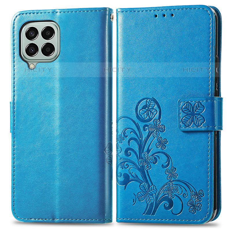 Handytasche Stand Schutzhülle Flip Leder Hülle Blumen für Samsung Galaxy M33 5G Blau