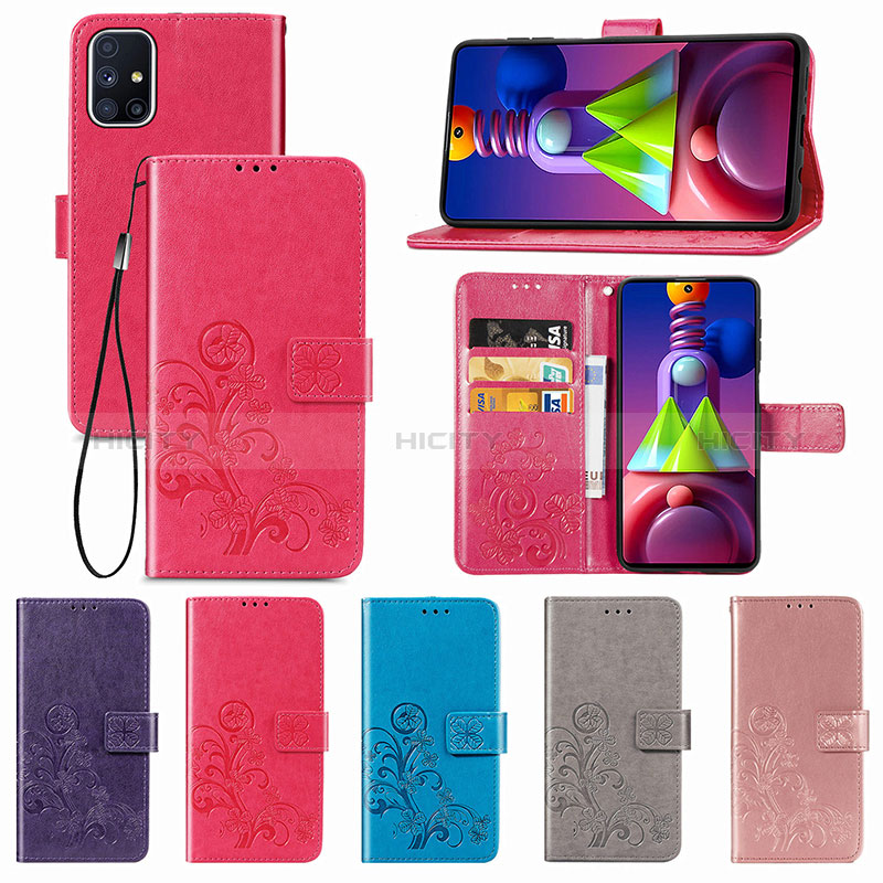 Handytasche Stand Schutzhülle Flip Leder Hülle Blumen für Samsung Galaxy M51 groß