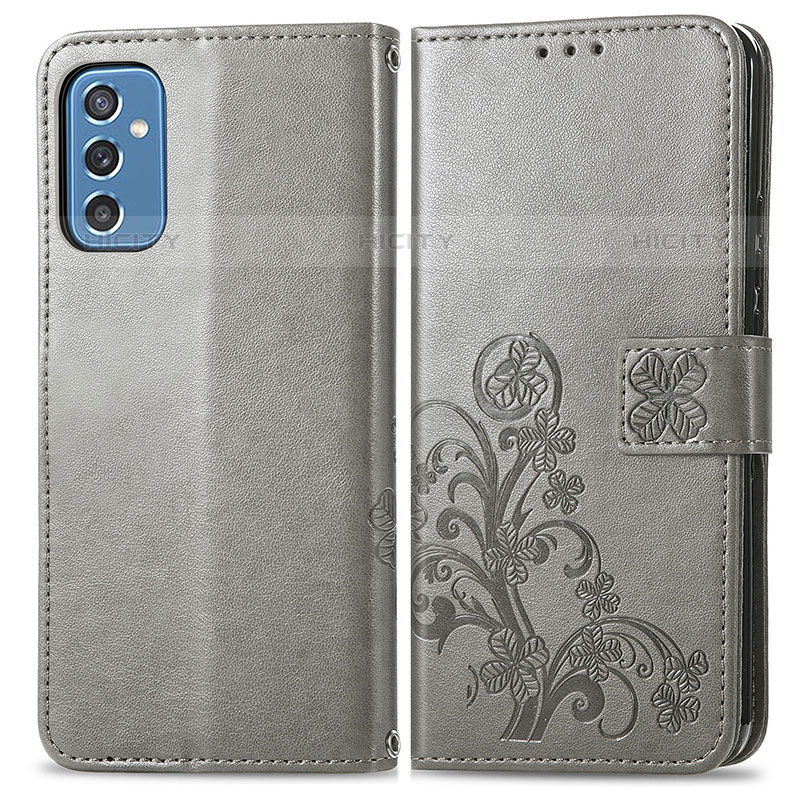 Handytasche Stand Schutzhülle Flip Leder Hülle Blumen für Samsung Galaxy M52 5G Grau