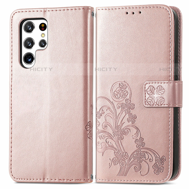 Handytasche Stand Schutzhülle Flip Leder Hülle Blumen für Samsung Galaxy S22 Ultra 5G