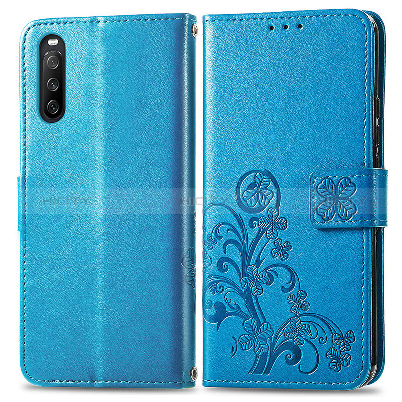 Handytasche Stand Schutzhülle Flip Leder Hülle Blumen für Sony Xperia 10 III Lite Blau