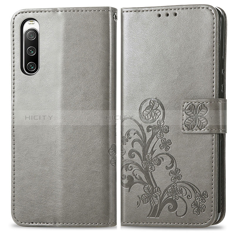 Handytasche Stand Schutzhülle Flip Leder Hülle Blumen für Sony Xperia 10 IV Grau Plus