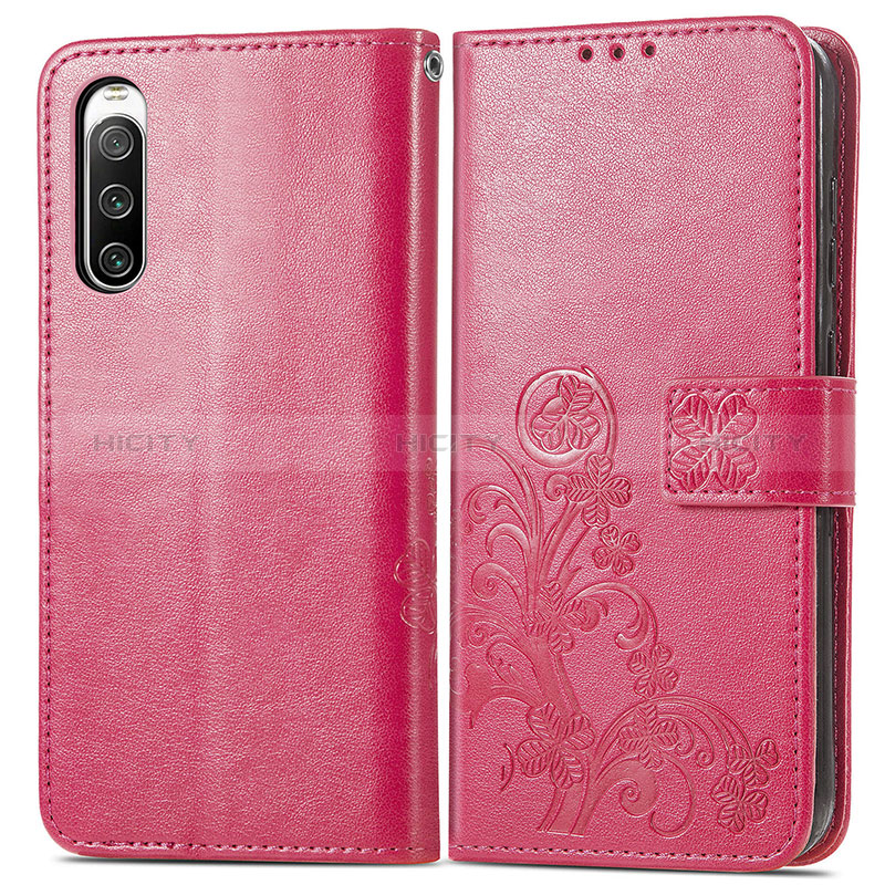 Handytasche Stand Schutzhülle Flip Leder Hülle Blumen für Sony Xperia 10 IV SO-52C Rot Plus