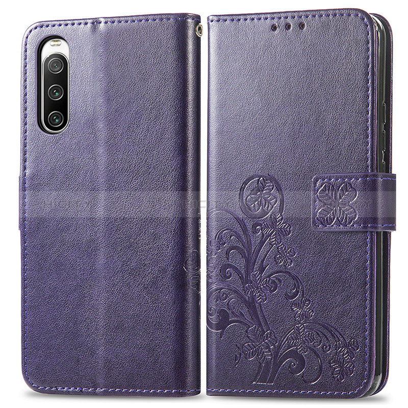 Handytasche Stand Schutzhülle Flip Leder Hülle Blumen für Sony Xperia 10 IV Violett Plus