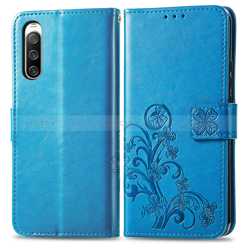 Handytasche Stand Schutzhülle Flip Leder Hülle Blumen für Sony Xperia 10 V Blau Plus