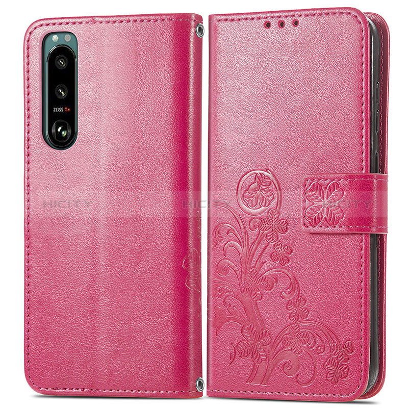 Handytasche Stand Schutzhülle Flip Leder Hülle Blumen für Sony Xperia 5 III SO-53B groß