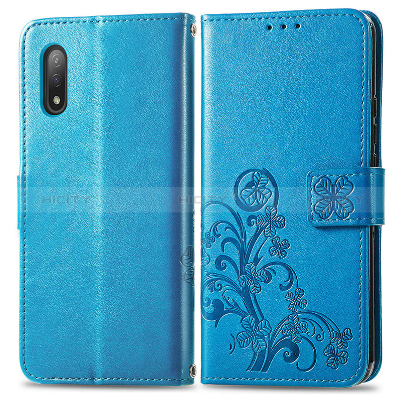 Handytasche Stand Schutzhülle Flip Leder Hülle Blumen für Sony Xperia Ace II Blau Plus